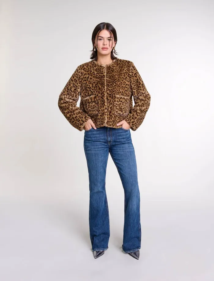 Coats Women Maje Cropped Faux Fur Jacket Leopard Print