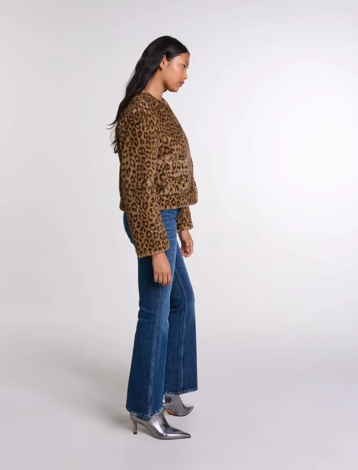 Coats Women Maje Cropped Faux Fur Jacket Leopard Print
