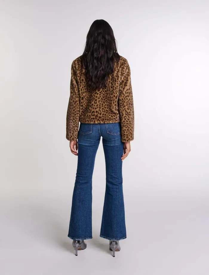 Coats Women Maje Cropped Faux Fur Jacket Leopard Print