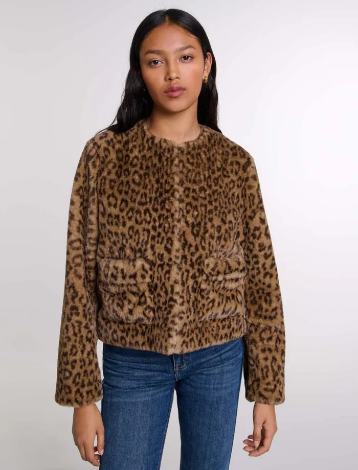 Coats Women Maje Cropped Faux Fur Jacket Leopard Print