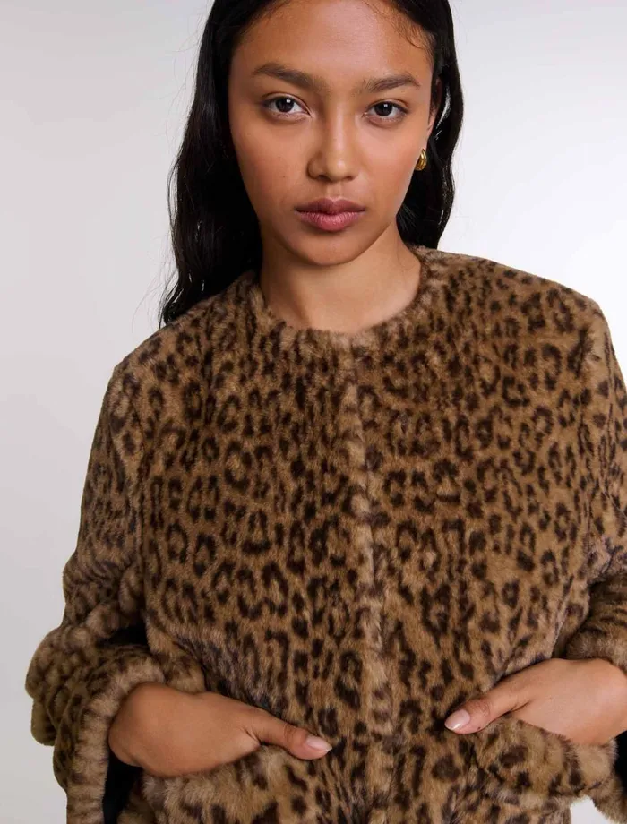 Coats Women Maje Cropped Faux Fur Jacket Leopard Print