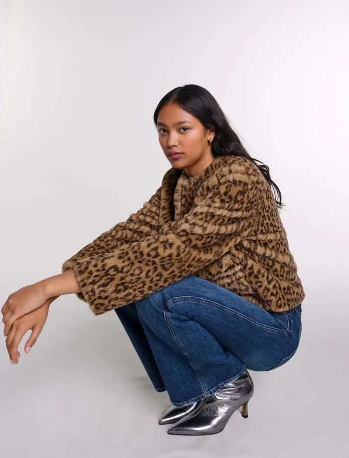 Coats Women Maje Cropped Faux Fur Jacket Leopard Print