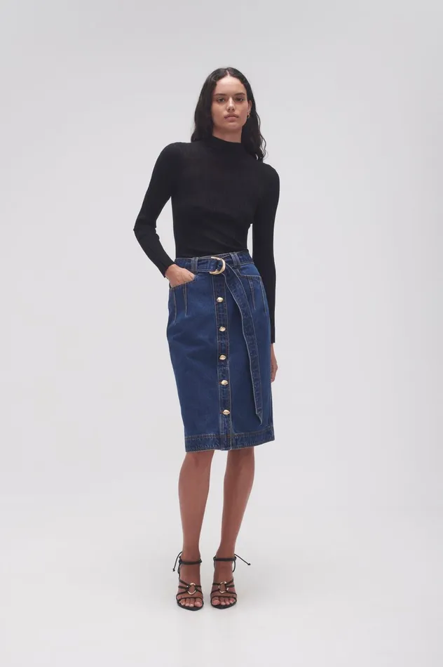 Colorado Denim Midi Skirt Washed Indigo Women Aje Skirts