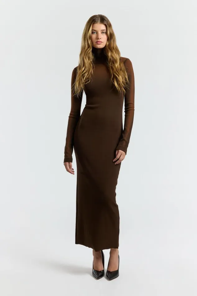 COTTON CITIZEN DRESSES Verona Turtleneck Maxi Dress Chestnut Cast 8211 Women