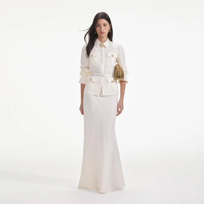 Cream Linen Maxi Dress Women Self Portrait Dresses