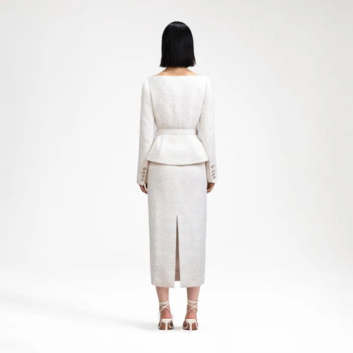 Cream Off Shoulder Boucle Midi Dress Women Self Portrait Dresses Cream Off Shoulder Boucle Midi Dress Women Self Portrait Dresses