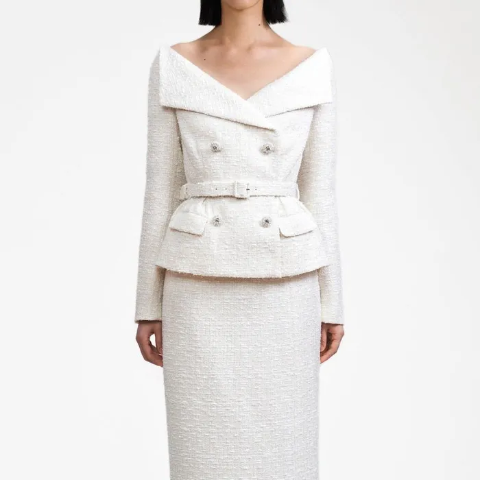 Cream Off Shoulder Boucle Midi Dress Women Self Portrait Dresses Cream Off Shoulder Boucle Midi Dress Women Self Portrait Dresses