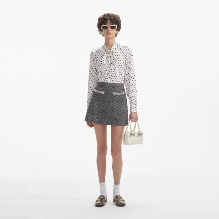 Cream Polka Dot Satin Blouse Women Self Portrait Tops