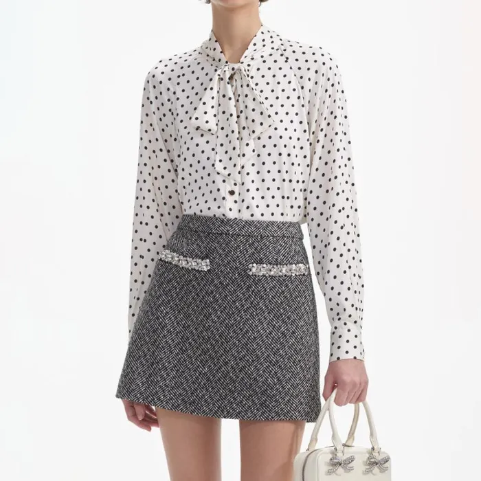 Cream Polka Dot Satin Blouse Women Self Portrait Tops Cream Polka Dot Satin Blouse Women Self Portrait Tops