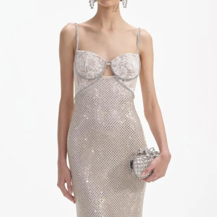 Cream Rhinestone Mesh Maxi Dress Women Self Portrait Dresses Cream Rhinestone Mesh Maxi Dress Women Self Portrait Dresses