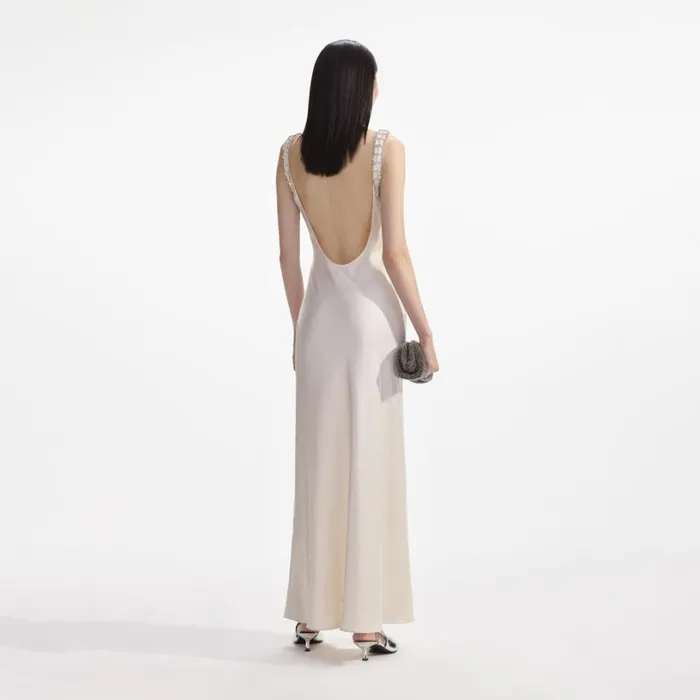 Cream Satin Diamante Bralette Maxi Dress Women Self Portrait Dresses