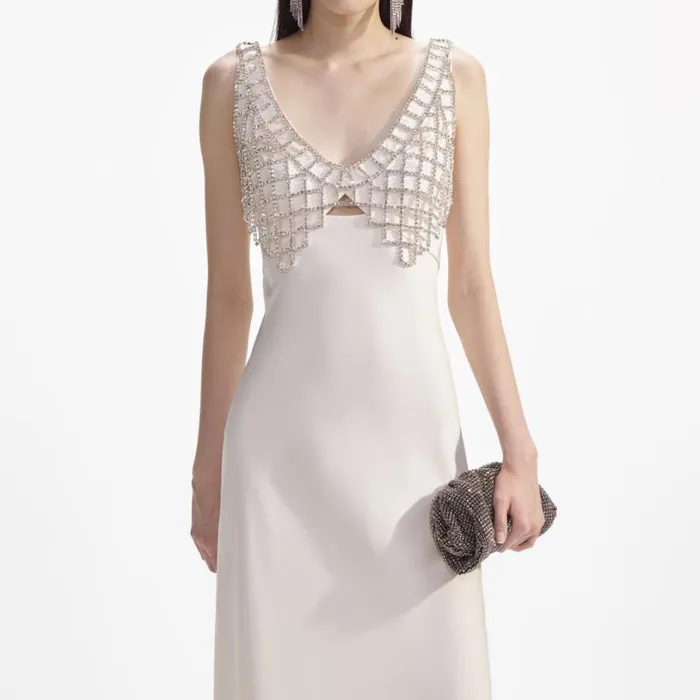 Cream Satin Diamante Bralette Maxi Dress Women Self Portrait Dresses