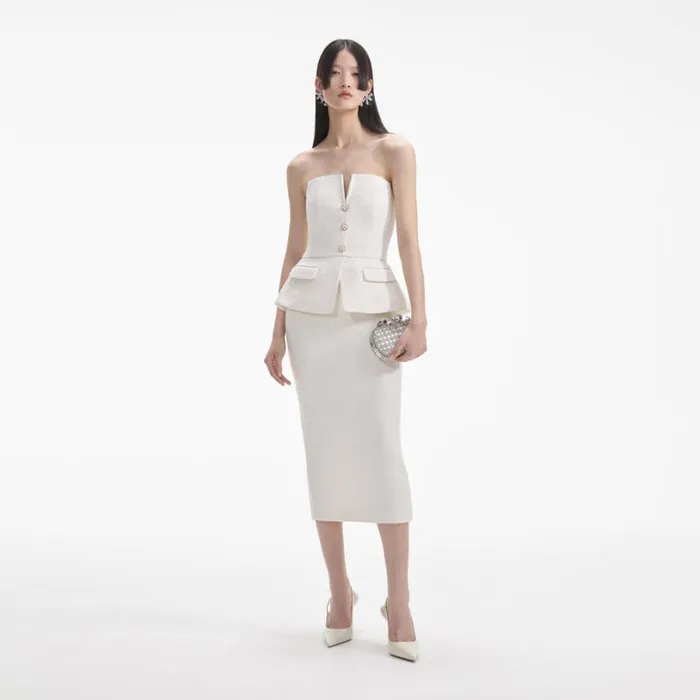 Cream Tinsel Boucle Bandeau Midi Dress Women Self Portrait Dresses