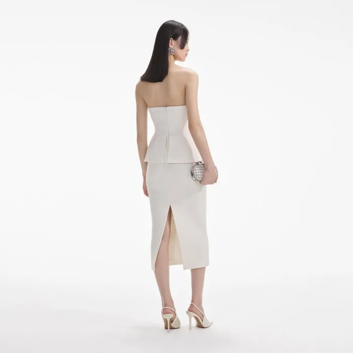 Cream Tinsel Boucle Bandeau Midi Dress Women Self Portrait Dresses