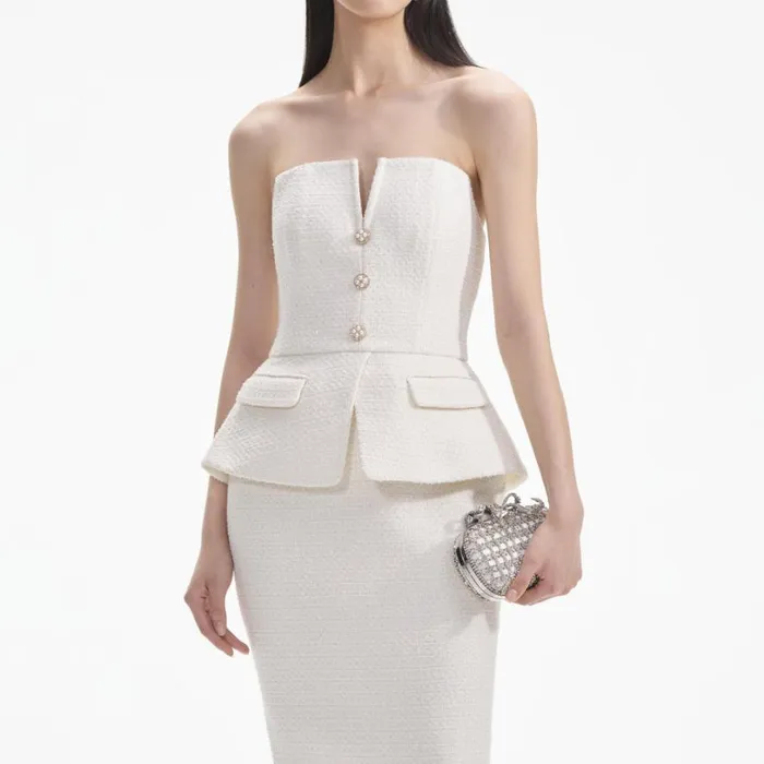 Cream Tinsel Boucle Bandeau Midi Dress Women Self Portrait Dresses