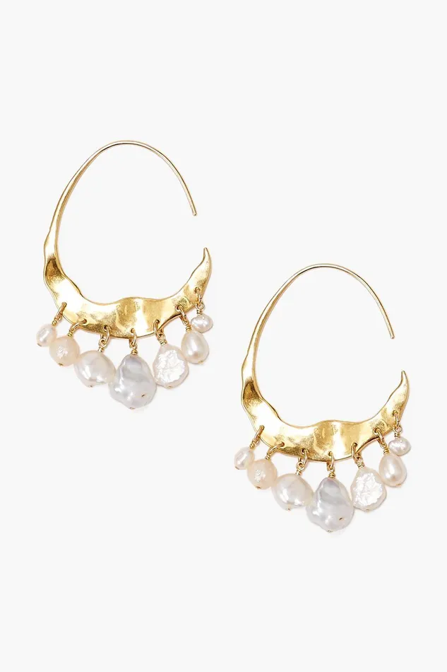 Crescent White Pearl And Gold Hoop Earrings Women Chan Luu Earrings