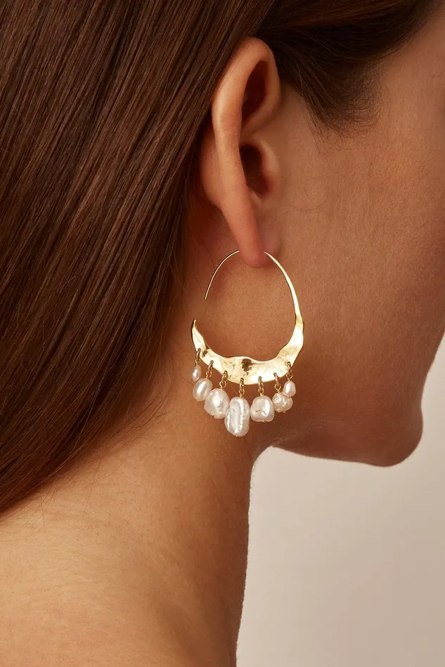 Crescent White Pearl And Gold Hoop Earrings Women Chan Luu Earrings