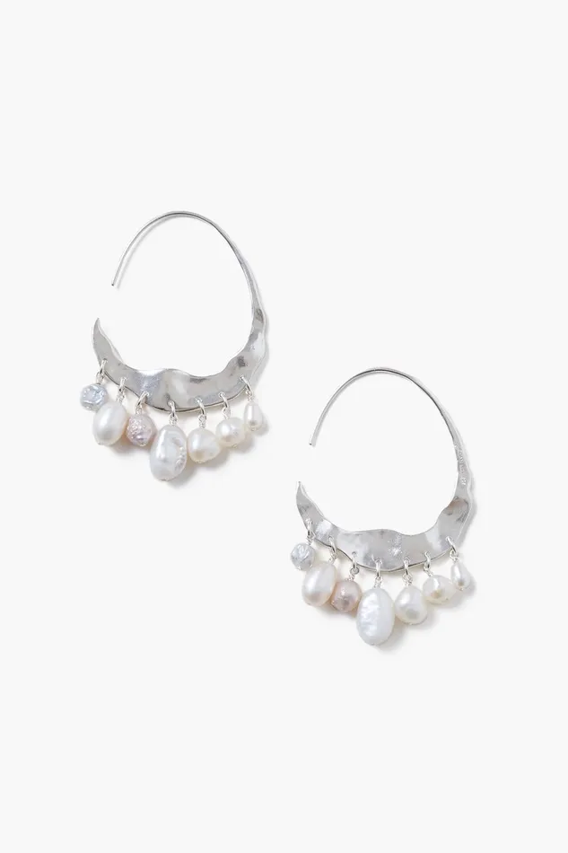 Crescent White Pearl And Silver Hoop Earrings Women Chan Luu Earrings