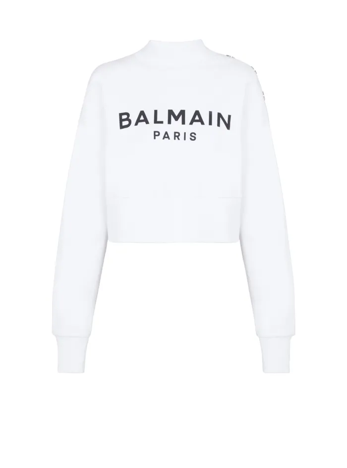 Cropped Sweatshirt With Paris Print White Women Balmain Sweatshirts