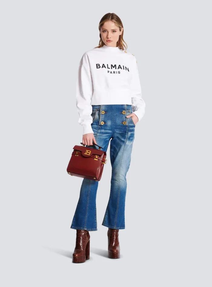 Cropped Sweatshirt With Paris Print White Women Balmain Sweatshirts