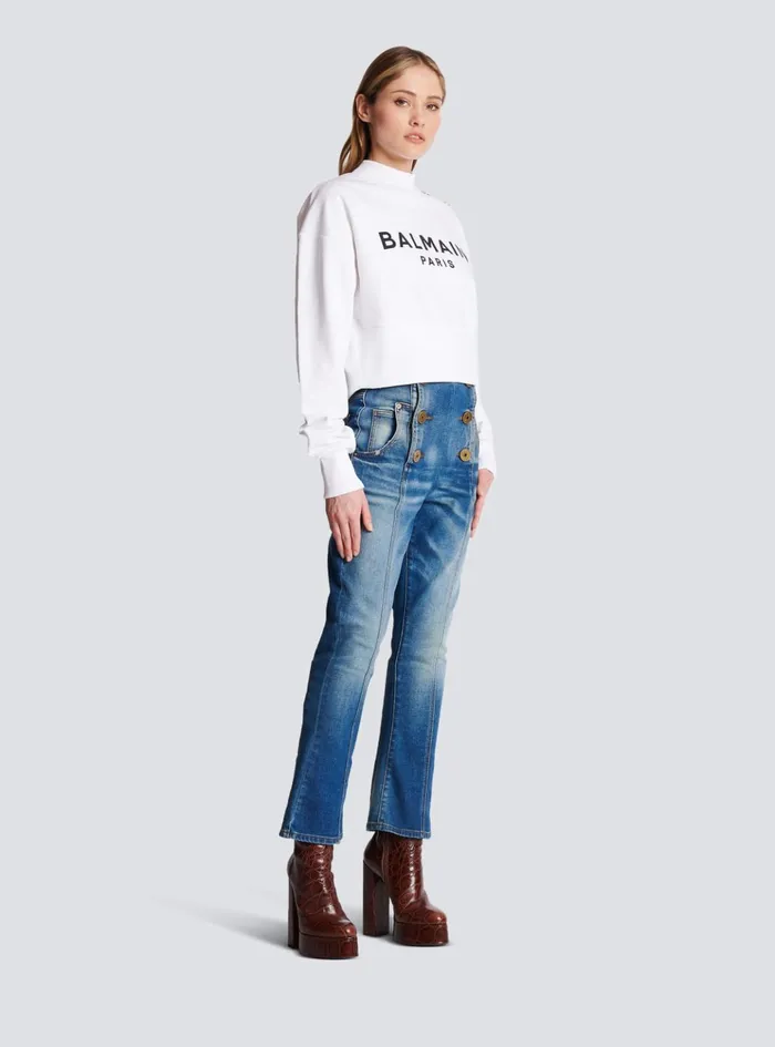 Cropped Sweatshirt With Paris Print White Women Balmain Sweatshirts