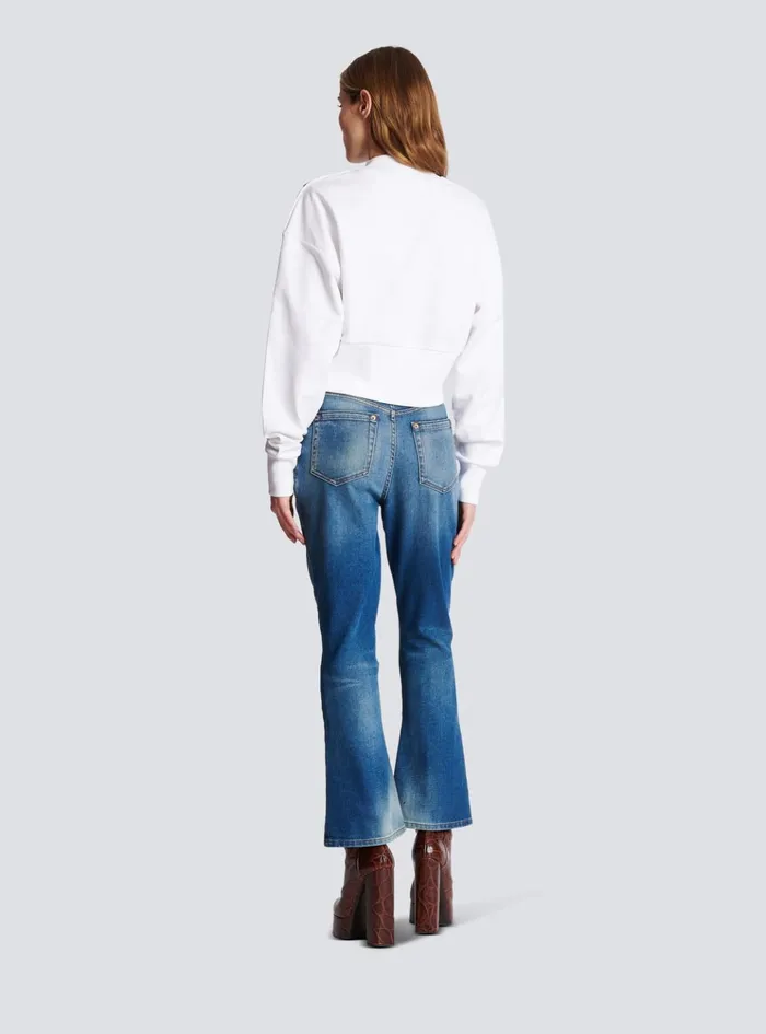Cropped Sweatshirt With Paris Print White Women Balmain Sweatshirts
