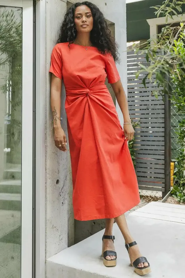 Dakota Midi Dress In Red Red Women Bohme Dresses