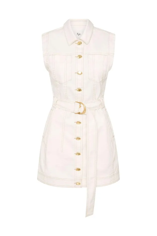 Darcie Denim Mini Dress White Women Aje Mini Dresses