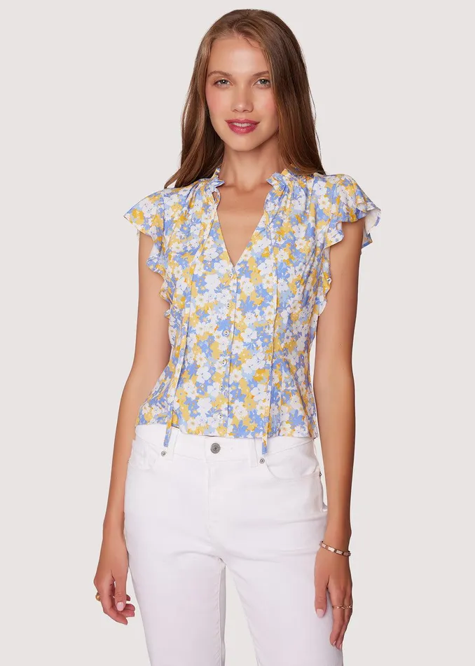 Dazzling Bloom Ruffle Blouse Lightbluefloral Women Lost Wander Tops