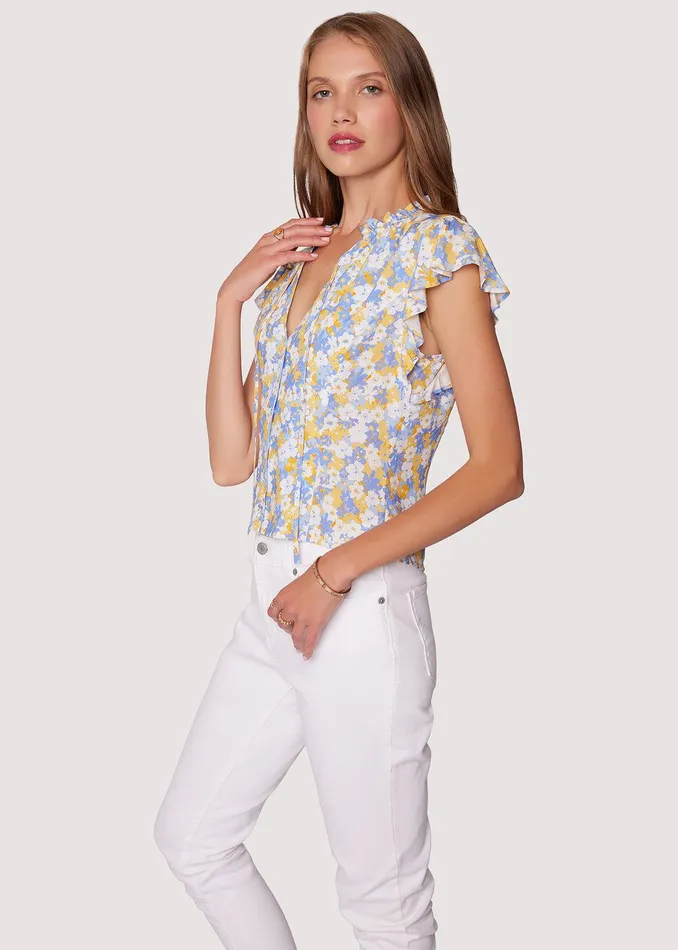 Dazzling Bloom Ruffle Blouse Lightbluefloral Women Lost Wander Tops