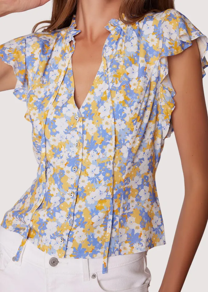 Dazzling Bloom Ruffle Blouse Lightbluefloral Women Lost Wander Tops