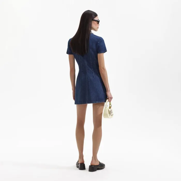 Denim Collared Mini Dress Women Self Portrait Dresses