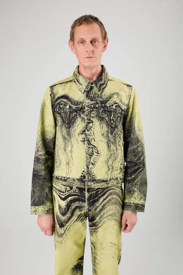 Denim Women Camper Denim Jacket YellowBlack Distorted Print Denim Jacket