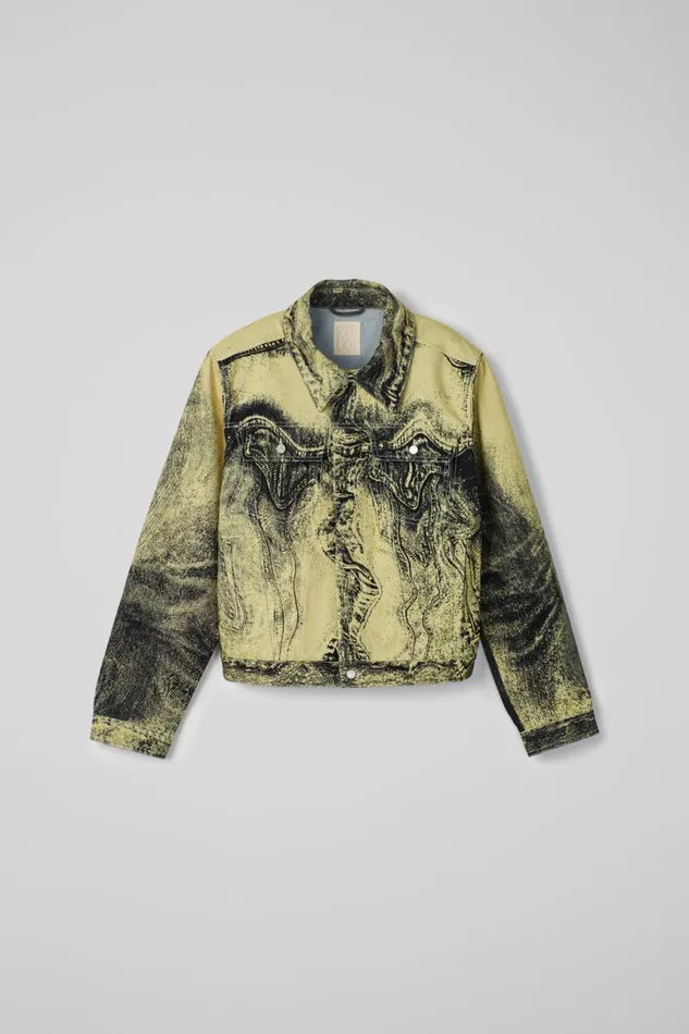 Denim Women Camper Denim Jacket YellowBlack Distorted Print Denim Jacket