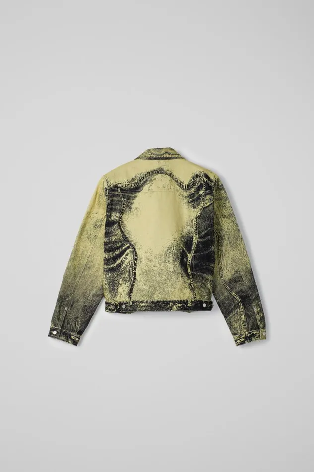 Denim Women Camper Denim Jacket YellowBlack Distorted Print Denim Jacket