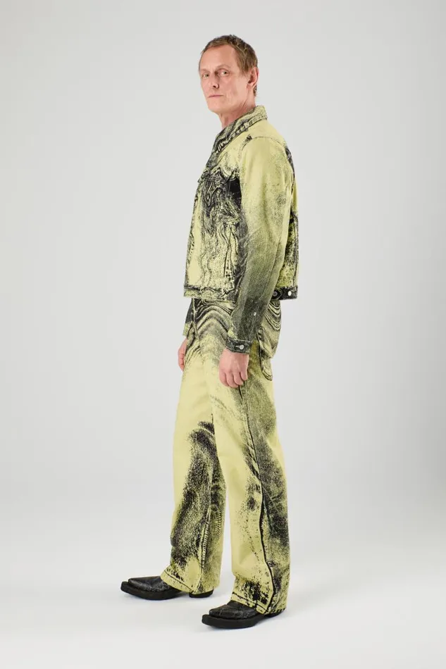 Denim Women Camper Denim Jacket YellowBlack Distorted Print Denim Jacket