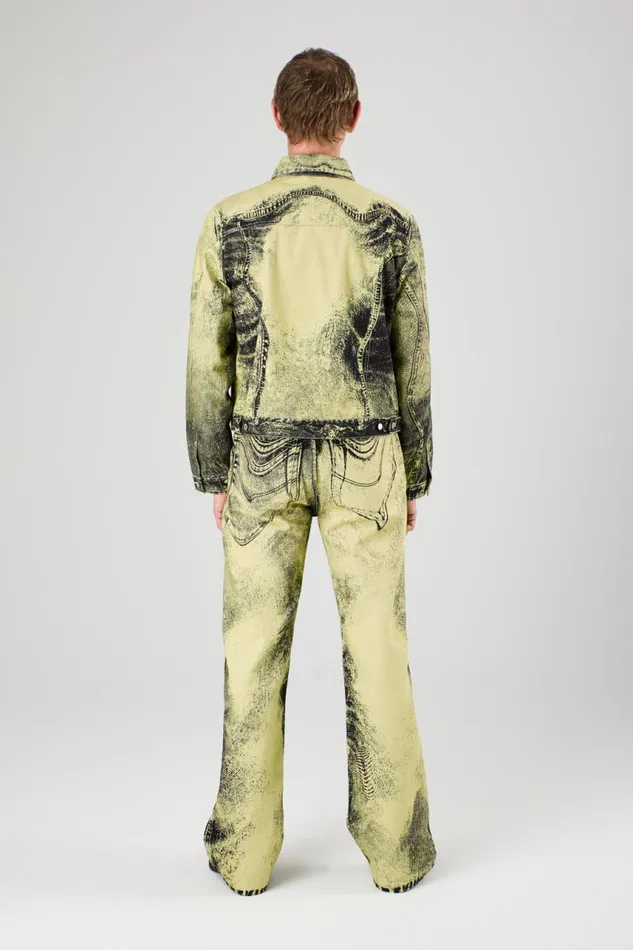 Denim Women Camper Denim Jacket YellowBlack Distorted Print Denim Jacket
