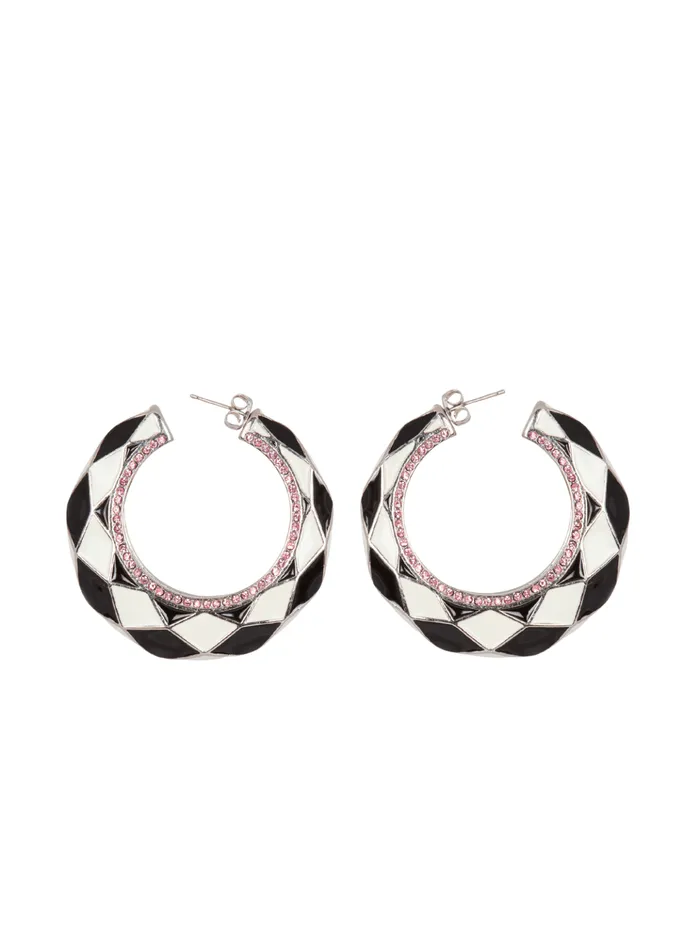 Diamond Enamelled Twotone Hoop Earrings White Women Balmain Fashion Jewelry