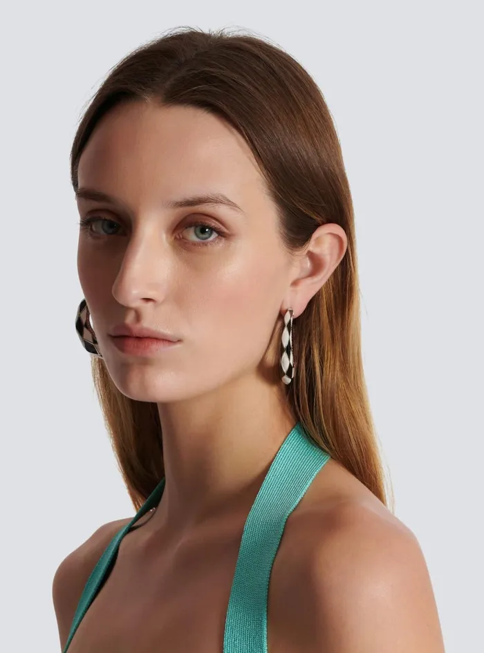 Diamond Enamelled Twotone Hoop Earrings White Women Balmain Fashion Jewelry