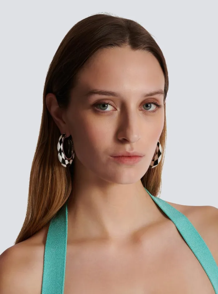 Diamond Enamelled Twotone Hoop Earrings White Women Balmain Fashion Jewelry