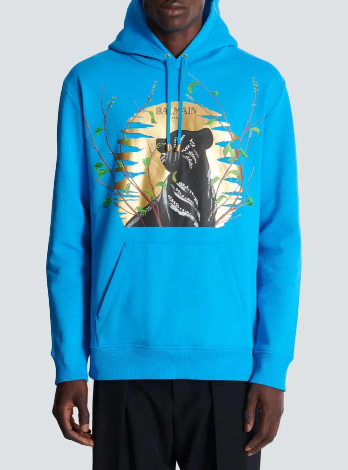 Disney X The Lion King 8211 Hoodie With Cassius Khumalo Print Blue Men Balmain Sweatshirts