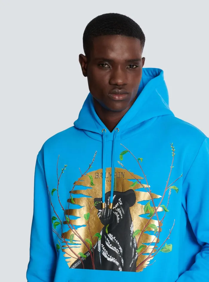 Disney X The Lion King 8211 Hoodie With Cassius Khumalo Print Blue Men Balmain Sweatshirts