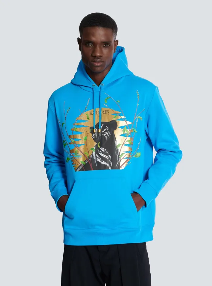 Disney X The Lion King 8211 Hoodie With Cassius Khumalo Print Blue Men Balmain Sweatshirts