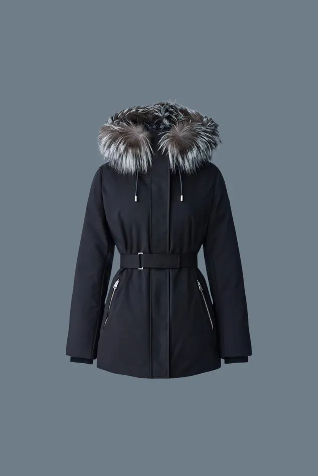Downs and Jackets Women Mackage JENI 2in1 Down Parka With Removable Bib And Silver Fox Fur Black