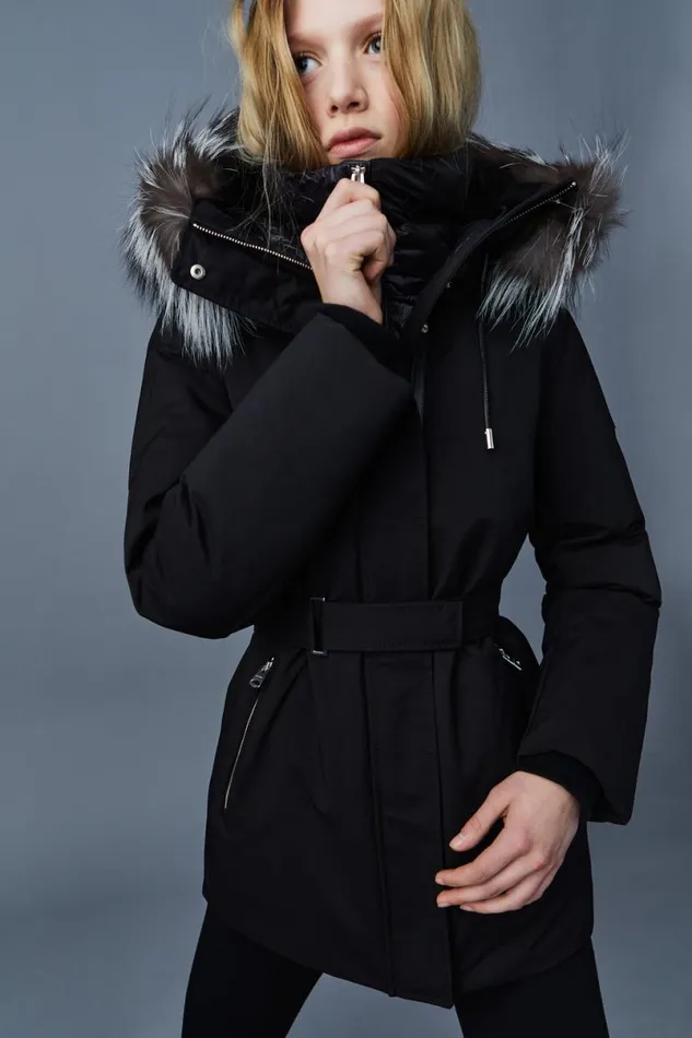 Downs and Jackets Women Mackage JENI 2in1 Down Parka With Removable Bib And Silver Fox Fur Black