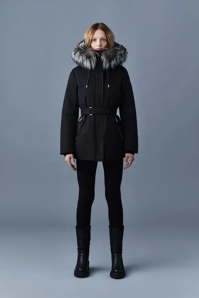 Downs and Jackets Women Mackage JENI 2in1 Down Parka With Removable Bib And Silver Fox Fur Black