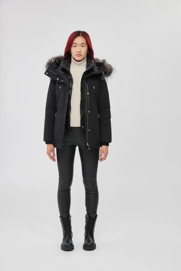 Downs and Jackets Women Mackage JENI 2in1 Down Parka With Removable Bib And Silver Fox Fur Black