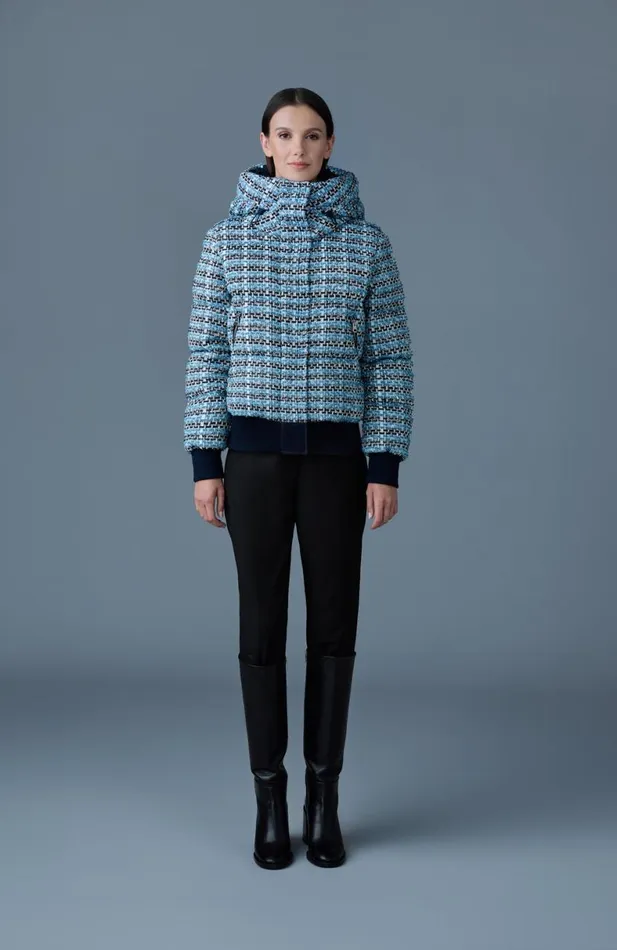 Downs and Jackets Women Mackage SHIRLEYTW Mix Media Tweed Quilted Down Jacket Sky Blue Multi