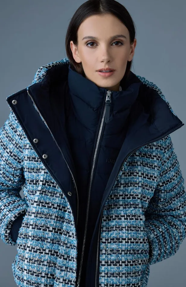 Downs and Jackets Women Mackage SHIRLEYTW Mix Media Tweed Quilted Down Jacket Sky Blue Multi Downs and Jackets Women Mackage SHIRLEYTW Mix Media Tweed Quilted Down Jacket Sky Blue Multi