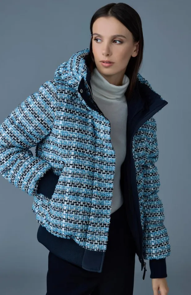Downs and Jackets Women Mackage SHIRLEYTW Mix Media Tweed Quilted Down Jacket Sky Blue Multi Downs and Jackets Women Mackage SHIRLEYTW Mix Media Tweed Quilted Down Jacket Sky Blue Multi